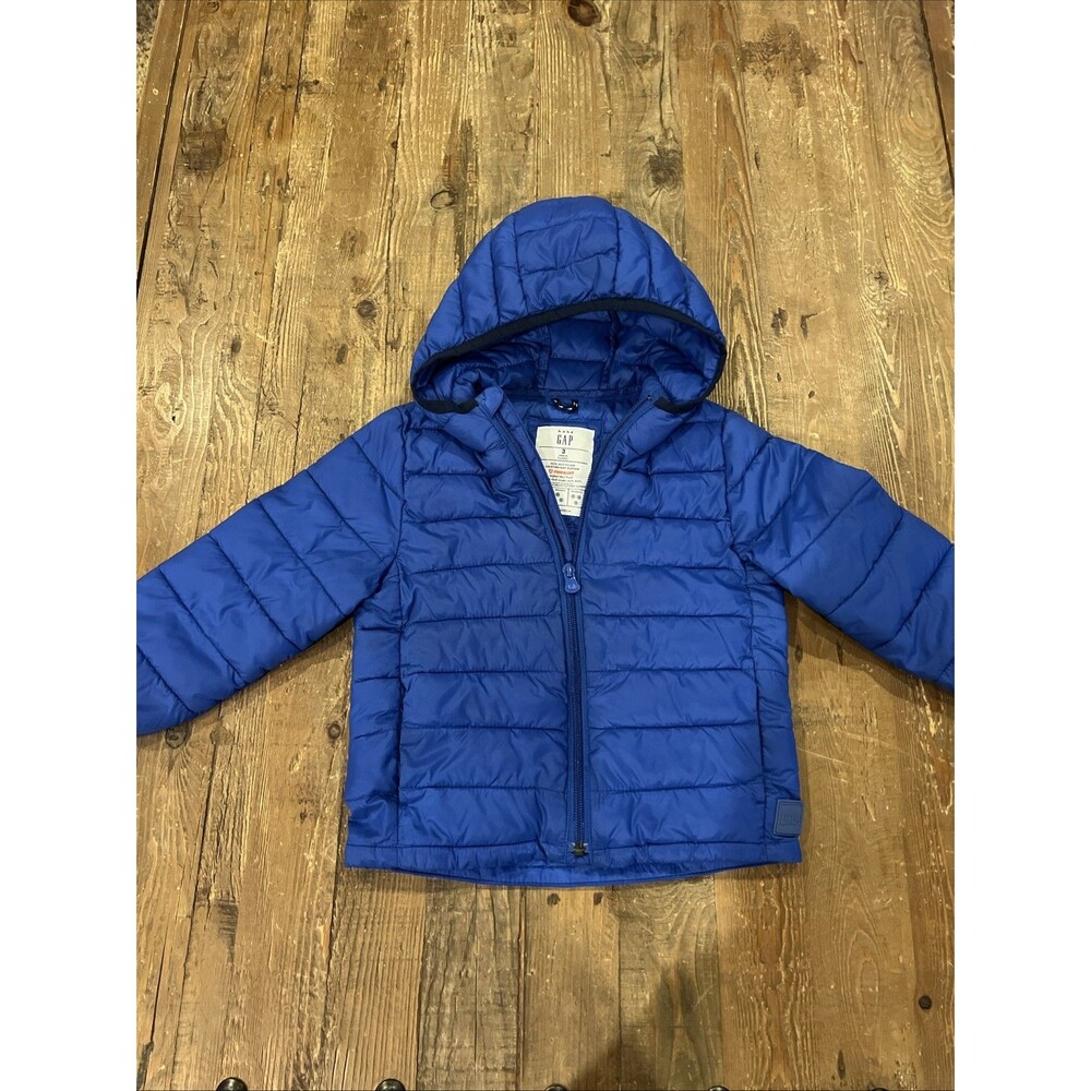 Baby Gap 3T Lightweight Water-resistant Hooded Puffer Jacket Blue 3 Years Warm